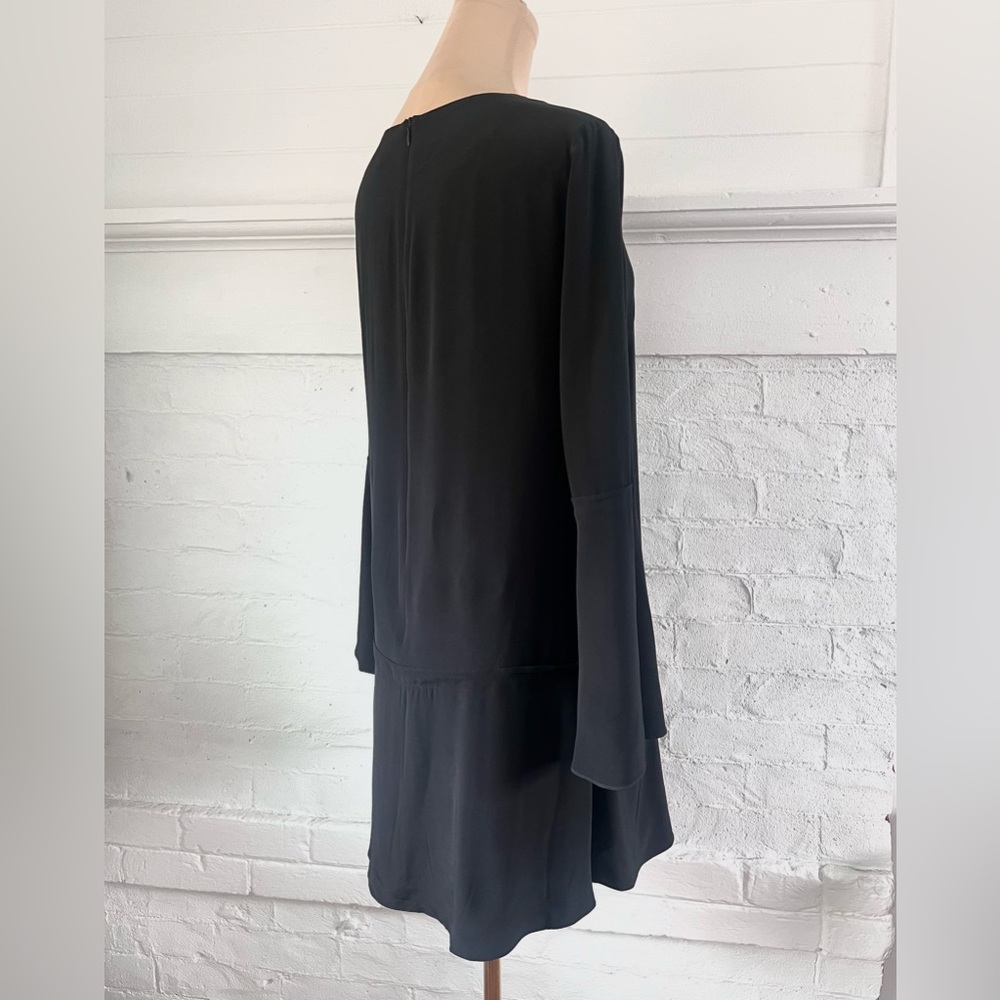 Tibi Silk Drop Waist Mini Dress Black Long Sleeve Shift Size 4 Natural Fiber LBD - Picture 8 of 16